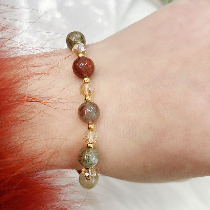 Bransoletka ochronna Buddha Stones Natural Colored Rutilated Quartz Amethyst