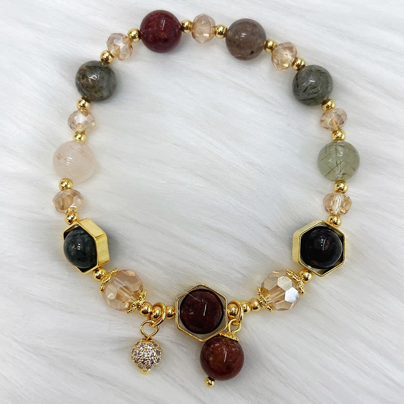 Bransoletka ochronna Buddha Stones Natural Colored Rutilated Quartz Amethyst