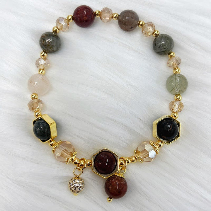 Bransoletka ochronna Buddha Stones Natural Colored Rutilated Quartz Amethyst