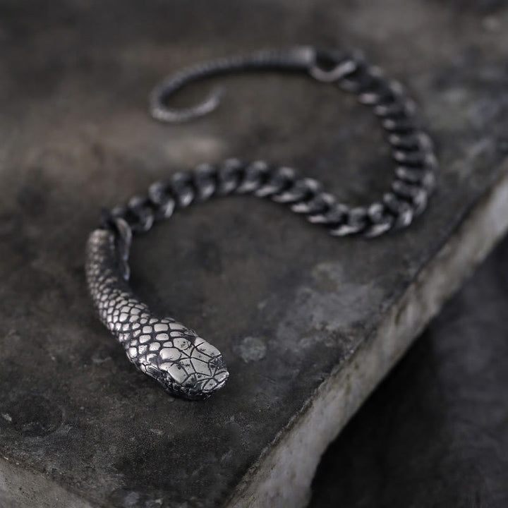 Buddha Stones Srebro Sterling Kształt Węża Tekstura Bransoletka Błogosławieństwa Roku Węża