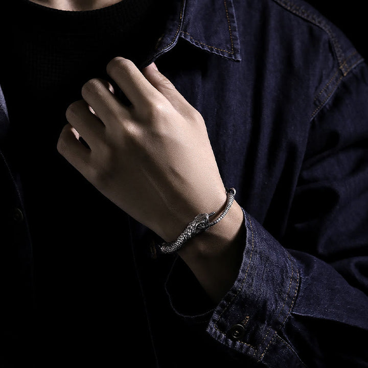 Buddha Stones Srebro Sterling Kształt Węża Tekstura Bransoletka Błogosławieństwa Roku Węża - image 12