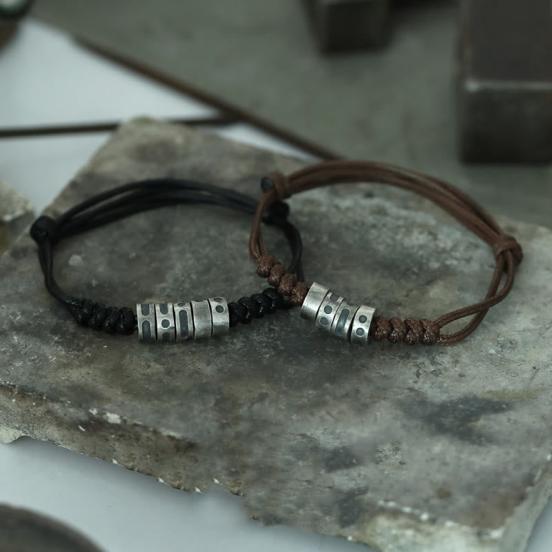 Bransoletka z wosku z Buddha Stones ze srebra próby 999 z kodem Morse'a i sznurkiem błogosławieństwa