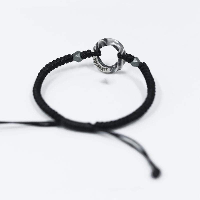 Bransoletka ochronna Buddha Stones ze srebra próby 999 Peace Buckle z czarnej woskowanej liny