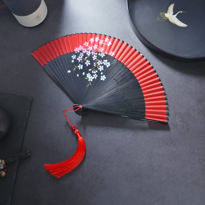 Buddha Stones Kwiat Królik Malowanie natryskowe Ręczny Bawełniany Lniany Tkanina Bambusowy Składany Wentylator