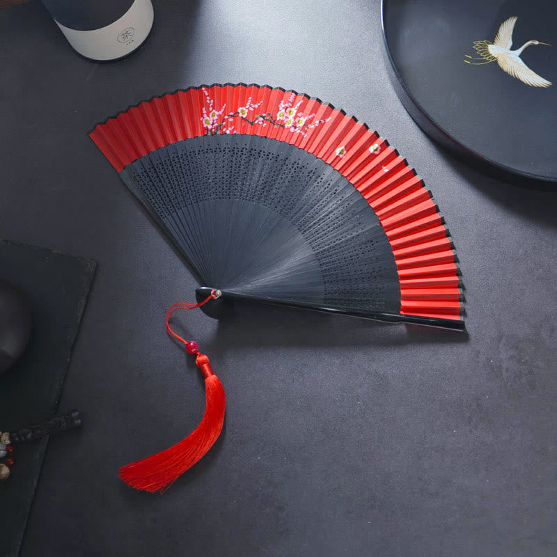 Buddha Stones Kwiat Królik Malowanie natryskowe Ręczny Bawełniany Lniany Tkanina Bambusowy Składany Wentylator