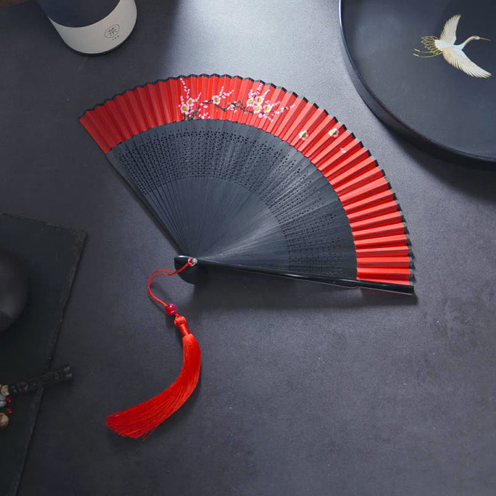 Buddha Stones Kwiat Królik Malowanie natryskowe Ręczny Bawełniany Lniany Tkanina Bambusowy Składany Wentylator