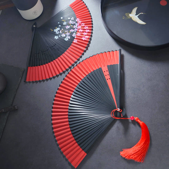 Buddha Stones Kwiat Królik Malowanie natryskowe Ręczny Bawełniany Lniany Tkanina Bambusowy Składany Wentylator