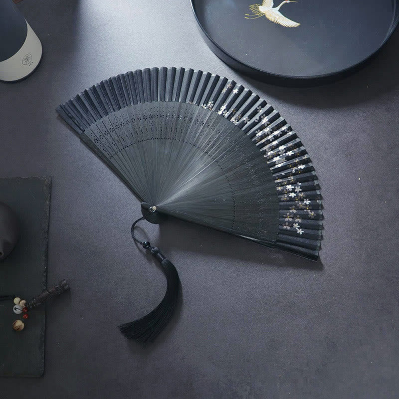 Buddha Stones Kwiat Królik Malowanie natryskowe Ręczny Bawełniany Lniany Tkanina Bambusowy Składany Wentylator