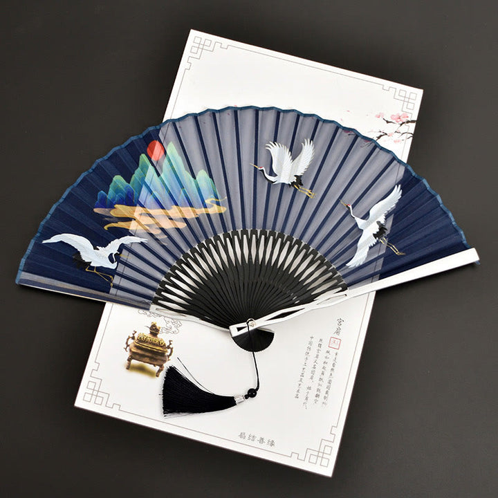 Kamienie Buddha Stones Pomyślne Chmury Jednolity Kolor Gradient Ręczny Bawełniany Lniany Tkanina Bambusowy Składany Wentylator