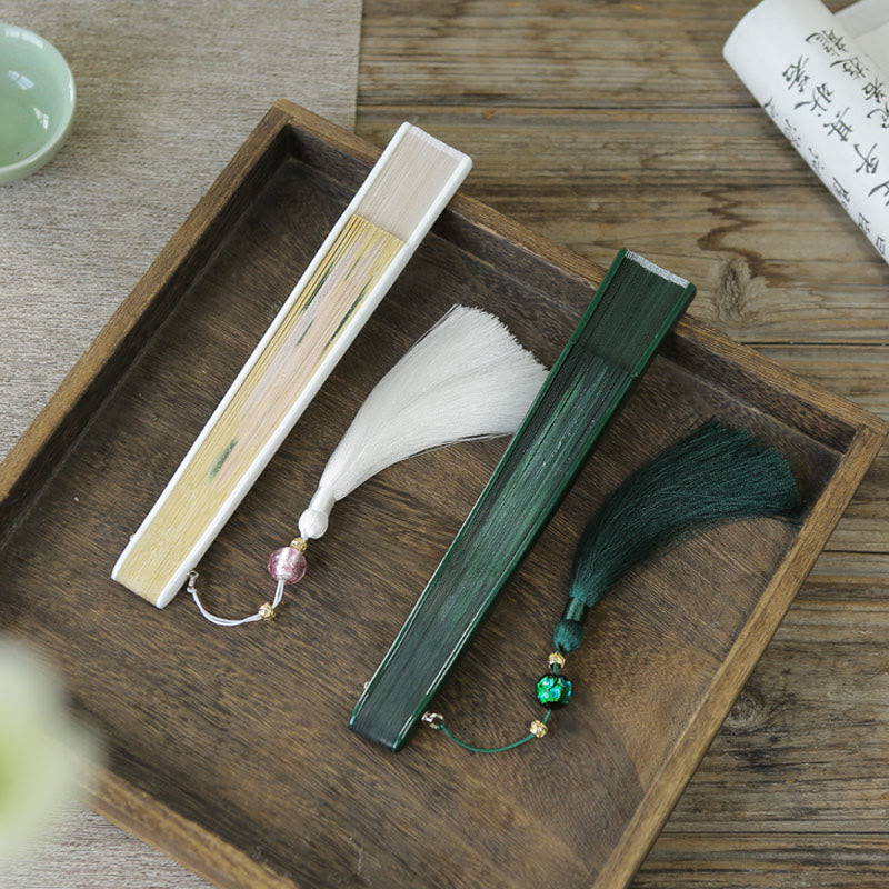 Buddha Stones Piwonii Jedwabny Ręczny Składany Wachlarz Bambusowy