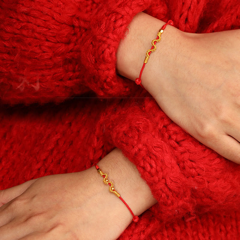 Buddha Stones 999 Złoty Rok Węża Ręcznie Robiony Szczęście Siła Pleciona Bransoletka na Nogę - image 10