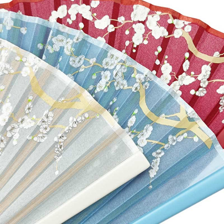 Buddha Stones Żuraw Kwiat Śliwy Ręczny Jedwabny Bambusowy Składany Wachlarz