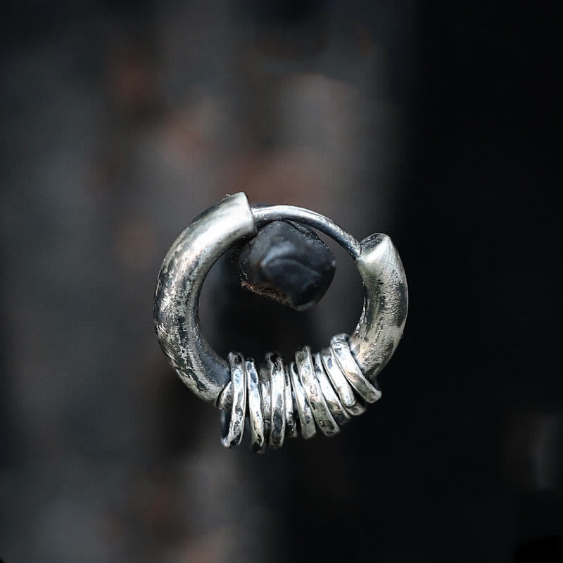 Kolczyki ochronne z Buddha Stones ze srebra próby 925, ręcznie kute  - Srebrno-biały - Pojedynczy - image 0