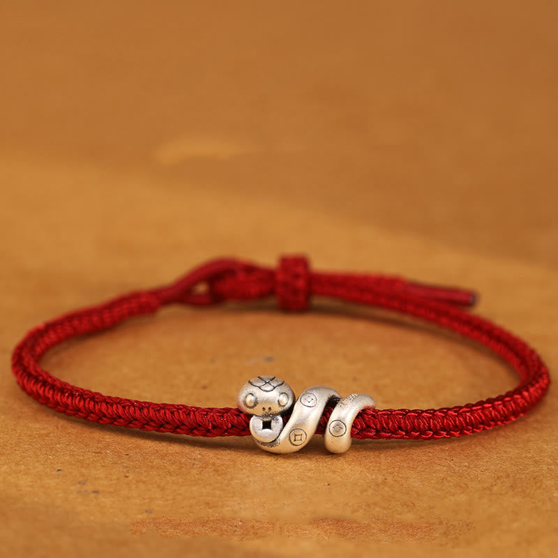 Buddha Stones 999 Srebro Sterling Rok Węża Ręcznie Robiona Miedziana Moneta Ochrona Bransoletka Pleciona