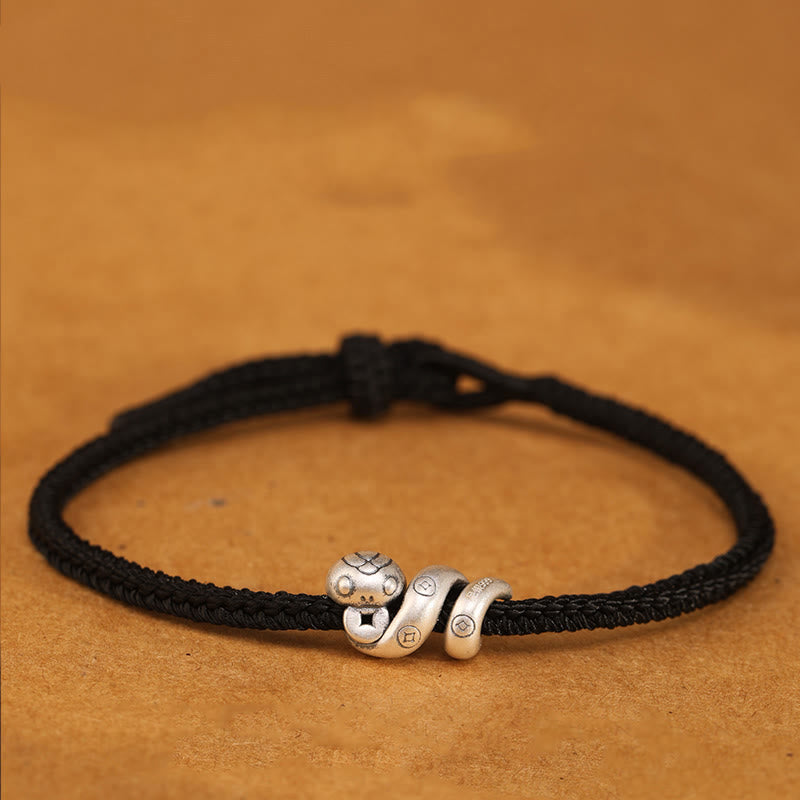 Buddha Stones 999 Srebro Sterling Rok Węża Ręcznie Robiona Miedziana Moneta Ochrona Bransoletka Pleciona - Czarny - 18-22 cm - image 8