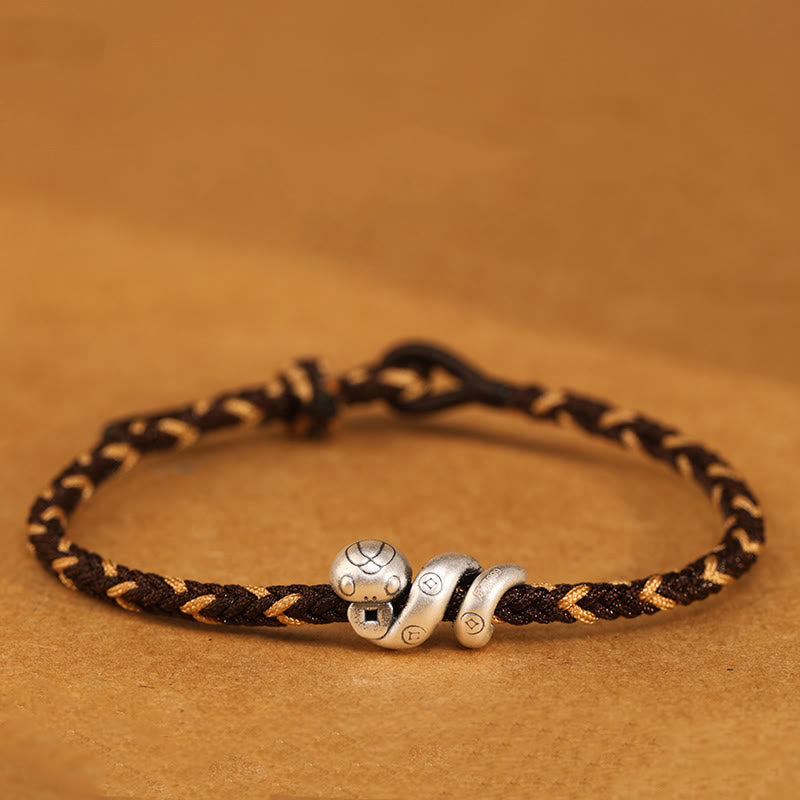 Buddha Stones 999 Srebro Sterling Rok Węża Ręcznie Robiona Miedziana Moneta Ochrona Bransoletka Pleciona - Kawa - 18-22 cm - image 10