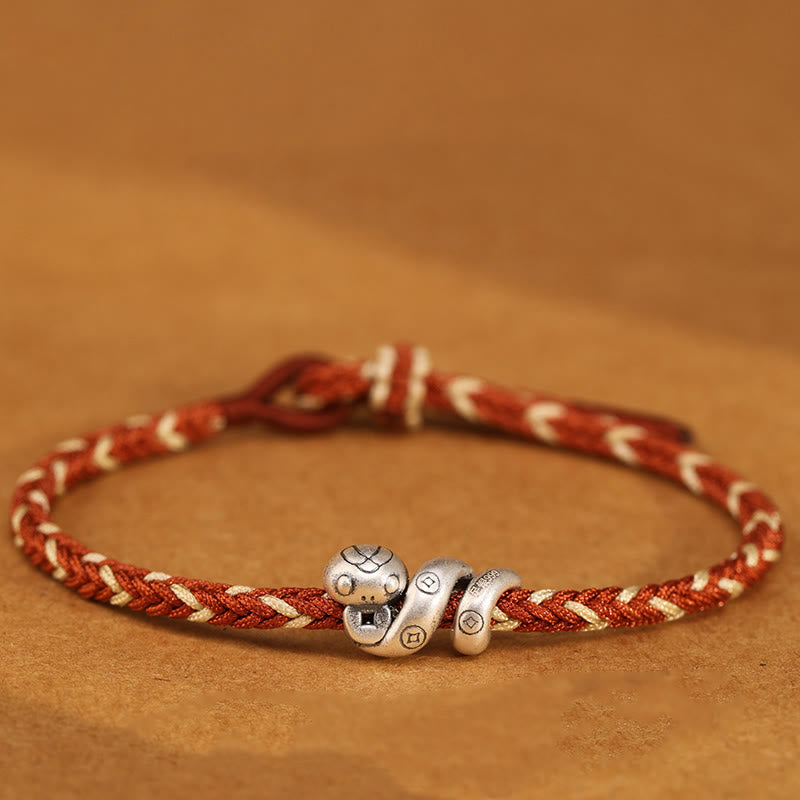 Buddha Stones 999 Srebro Sterling Rok Węża Ręcznie Robiona Miedziana Moneta Ochrona Bransoletka Pleciona