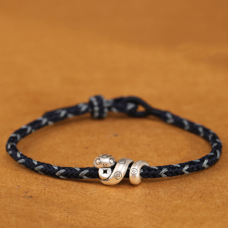 Buddha Stones 999 Srebro Sterling Rok Węża Ręcznie Robiona Miedziana Moneta Ochrona Bransoletka Pleciona - Niebieski - 18-22 cm - image 12
