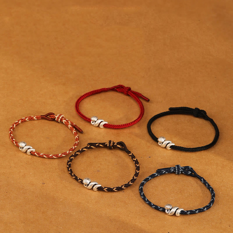 Buddha Stones 999 Srebro Sterling Rok Węża Ręcznie Robiona Miedziana Moneta Ochrona Bransoletka Pleciona