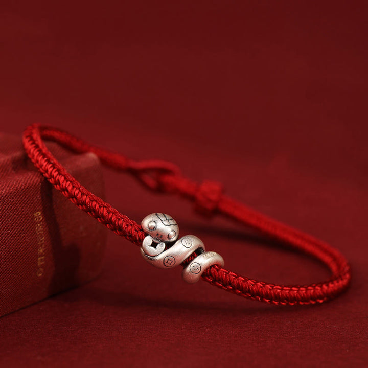 Buddha Stones 999 Srebro Sterling Rok Węża Ręcznie Robiona Miedziana Moneta Ochrona Bransoletka Pleciona