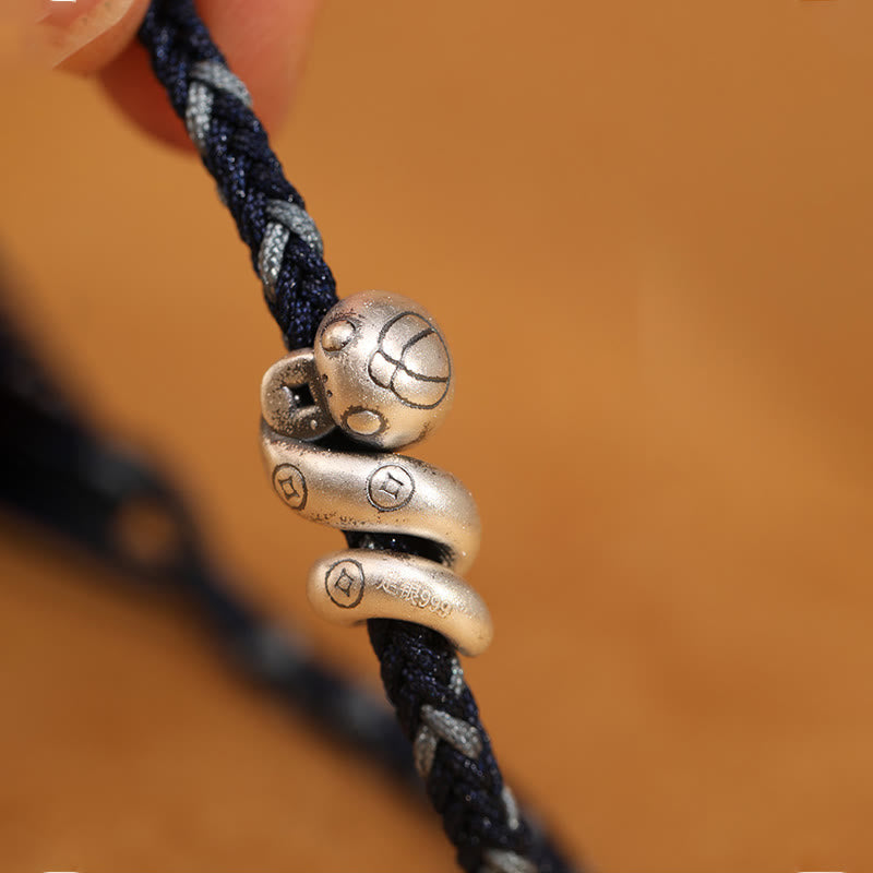 Buddha Stones 999 Srebro Sterling Rok Węża Ręcznie Robiona Miedziana Moneta Ochrona Bransoletka Pleciona