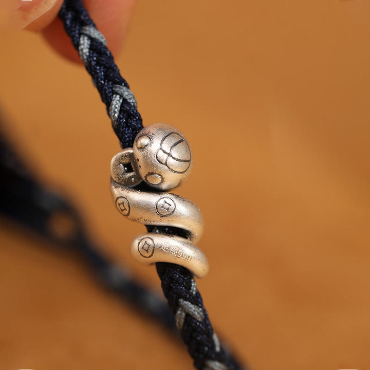 Buddha Stones 999 Srebro Sterling Rok Węża Ręcznie Robiona Miedziana Moneta Ochrona Bransoletka Pleciona