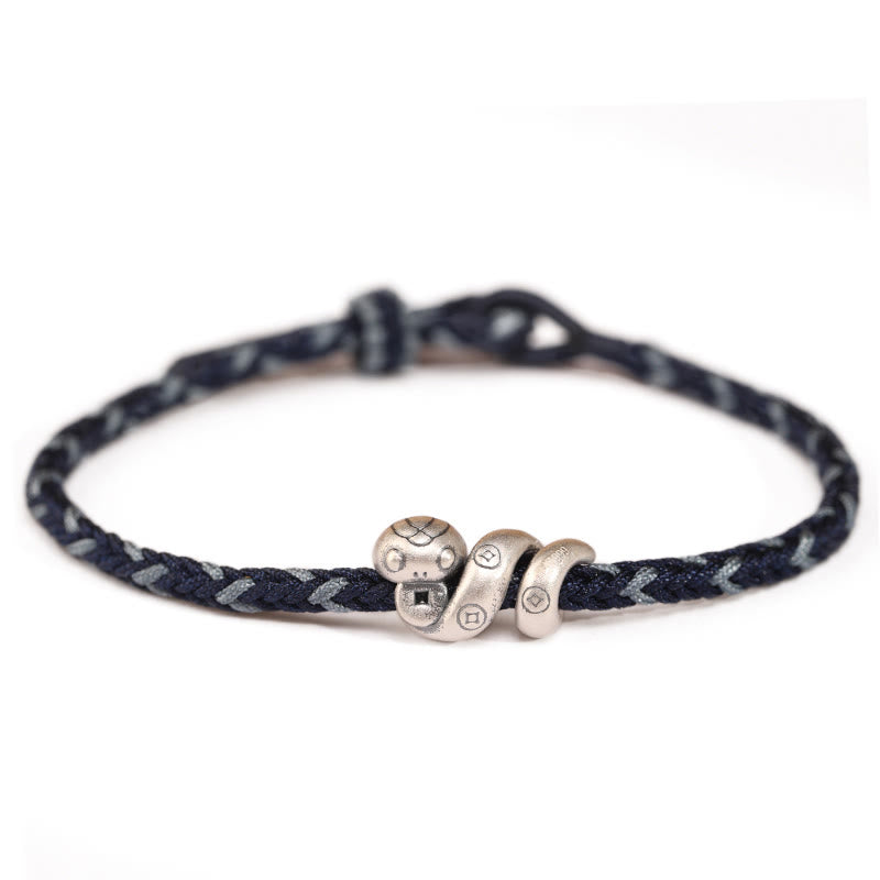 Buddha Stones 999 Srebro Sterling Rok Węża Ręcznie Robiona Miedziana Moneta Ochrona Bransoletka Pleciona