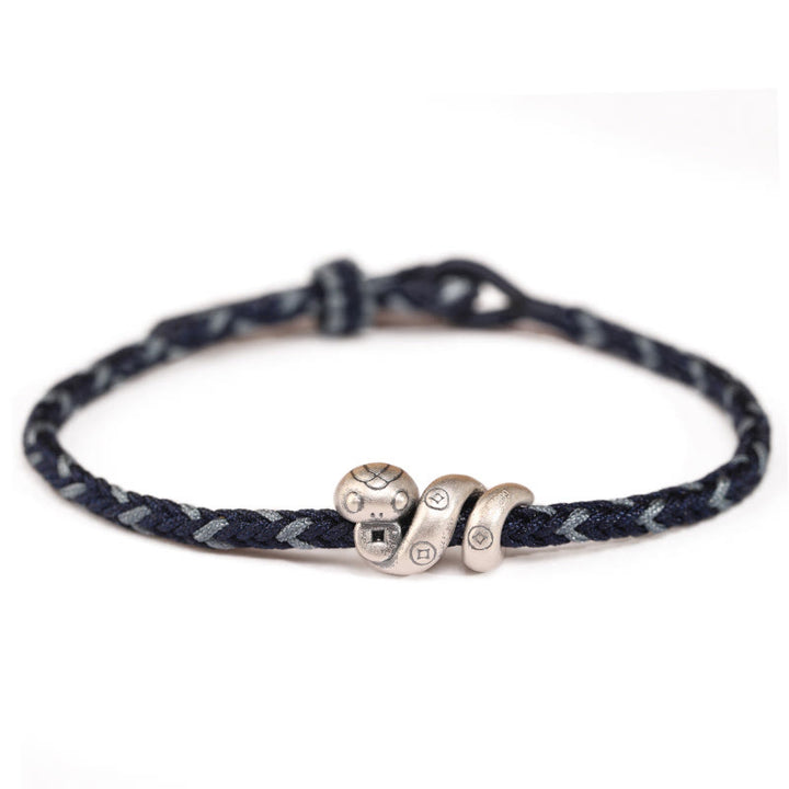Buddha Stones 999 Srebro Sterling Rok Węża Ręcznie Robiona Miedziana Moneta Ochrona Bransoletka Pleciona