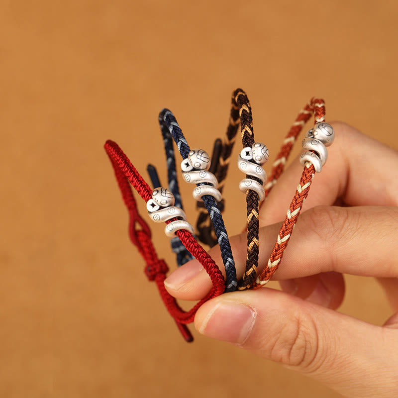 Buddha Stones 999 Srebro Sterling Rok Węża Ręcznie Robiona Miedziana Moneta Ochrona Bransoletka Pleciona - image 1