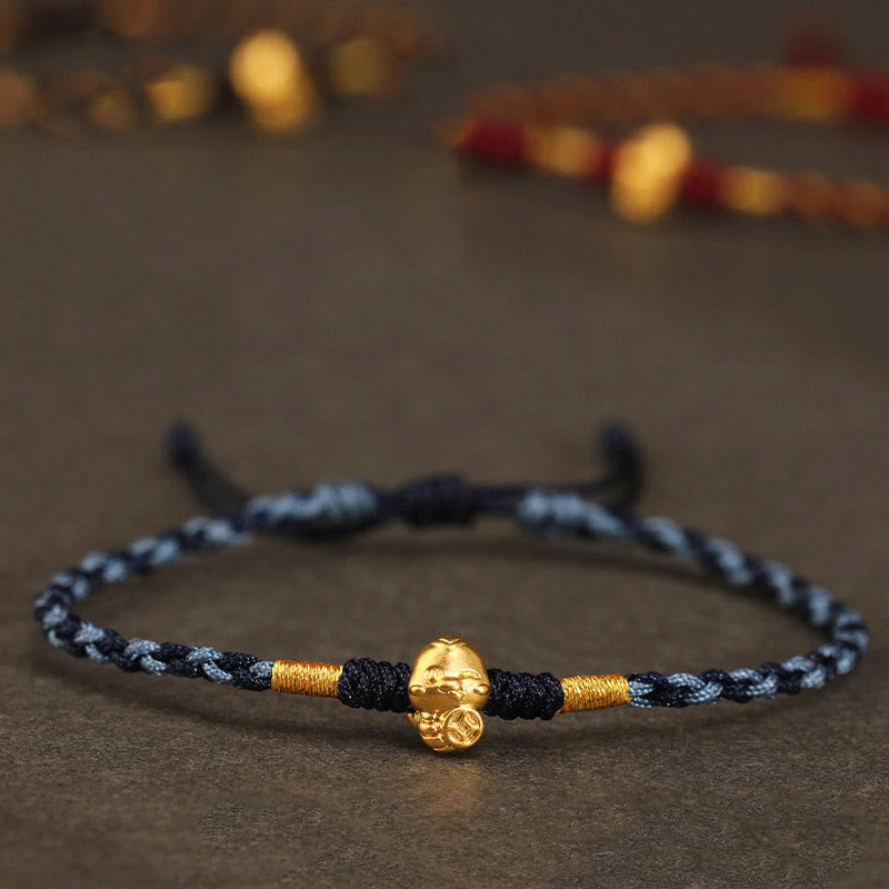Buddha Stones 999 Złoty Rok Węża Ręcznie Robiony Fu Charakter Miedziana Moneta Bransoletka Fortuna