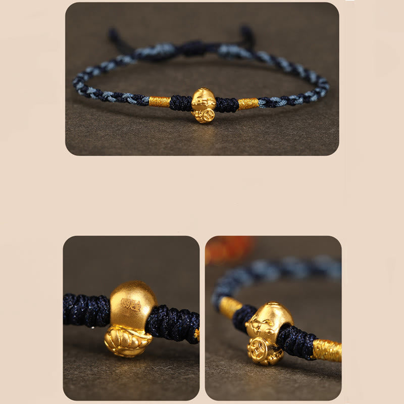 Buddha Stones 999 Złoty Rok Węża Ręcznie Robiony Fu Charakter Miedziana Moneta Bransoletka Fortuna