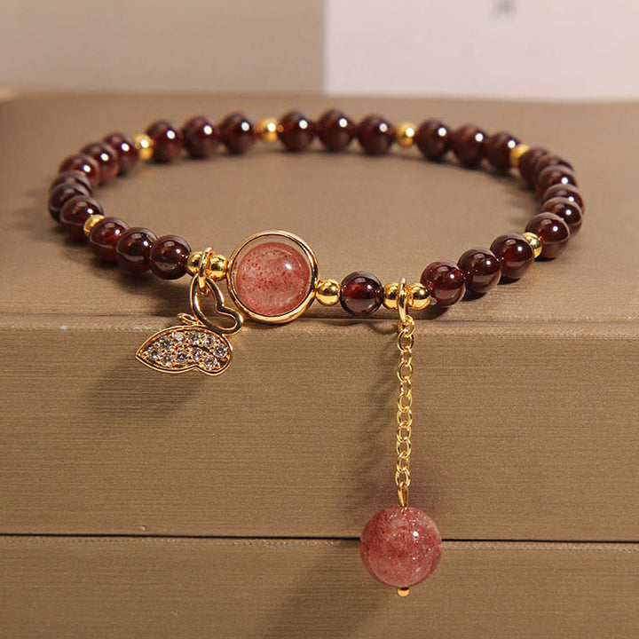 Bransoletka ochronna z naturalnego granatu i kwarcu truskawkowego z Buddha Stones