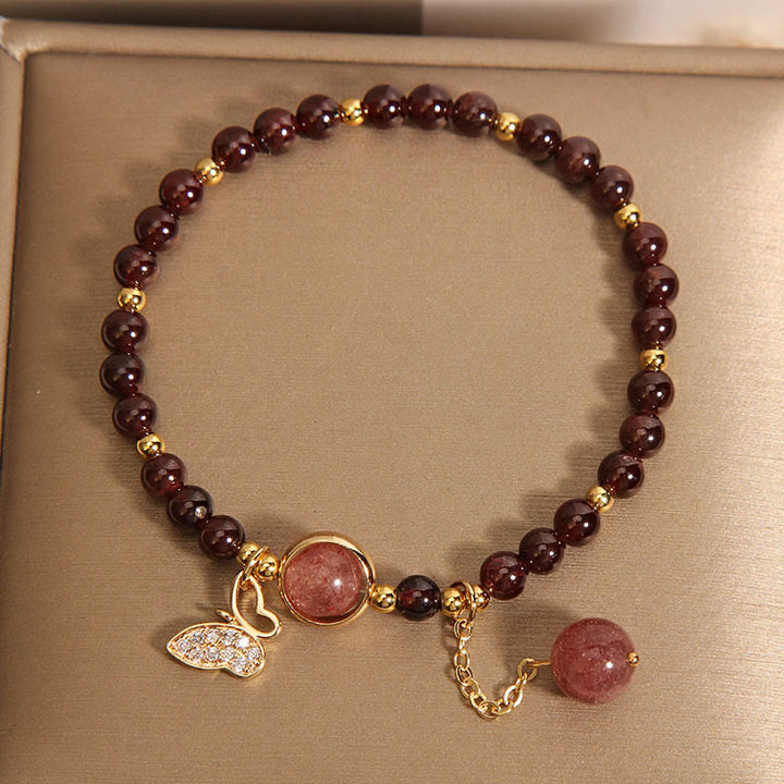 Bransoletka ochronna z naturalnego granatu i kwarcu truskawkowego z Buddha Stones