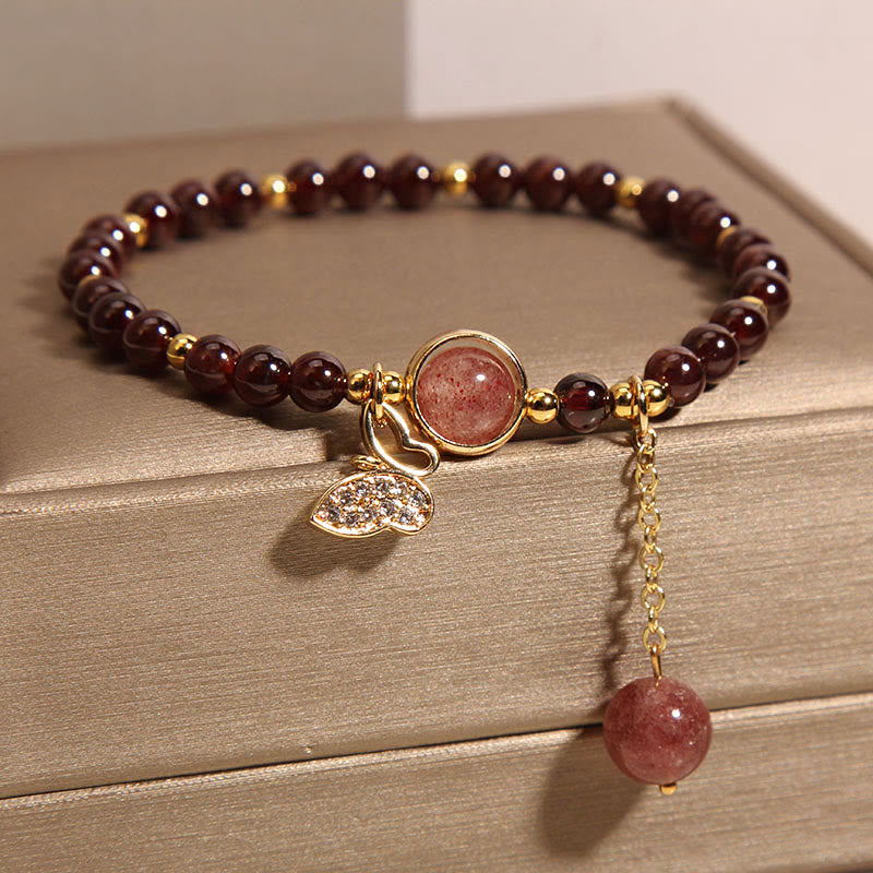 Bransoletka ochronna z naturalnego granatu i kwarcu truskawkowego z Buddha Stones