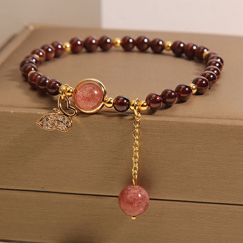 Bransoletka ochronna z naturalnego granatu i kwarcu truskawkowego z Buddha Stones