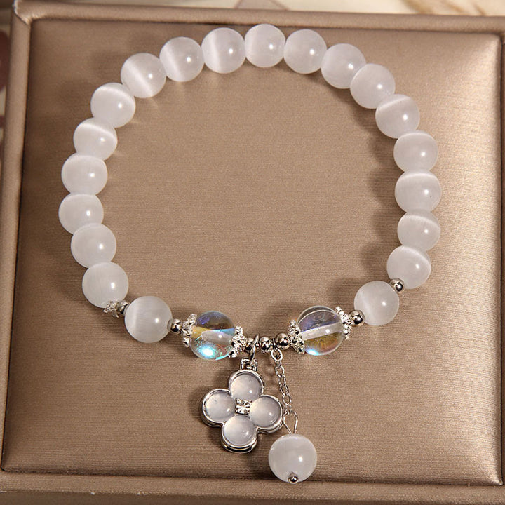 Buddha Stones Kocie Oko Kryształ Szczęśliwy Czterolistna Koniczyna Charm Bransoletka Miłości