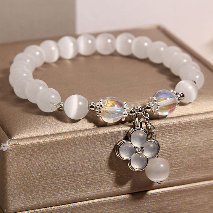 Buddha Stones Kocie Oko Kryształ Szczęśliwy Czterolistna Koniczyna Charm Bransoletka Miłości