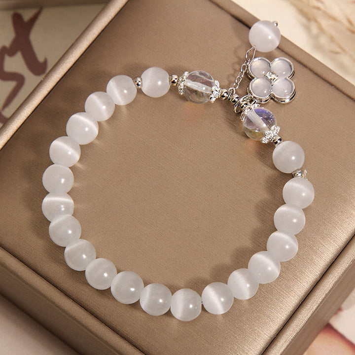 Buddha Stones Kocie Oko Kryształ Szczęśliwy Czterolistna Koniczyna Charm Bransoletka Miłości