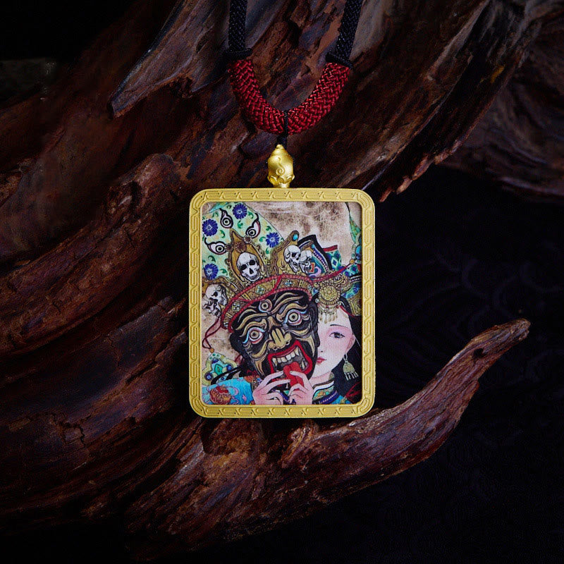 Buddha Stones Tybetański Zakiram Dziewięcioogoniasty Lis Żółty Bóg Bogactwa Malowany Naszyjnik Thangka Nadzieja Wisiorek - Życie przeszłe i obecne - image 6