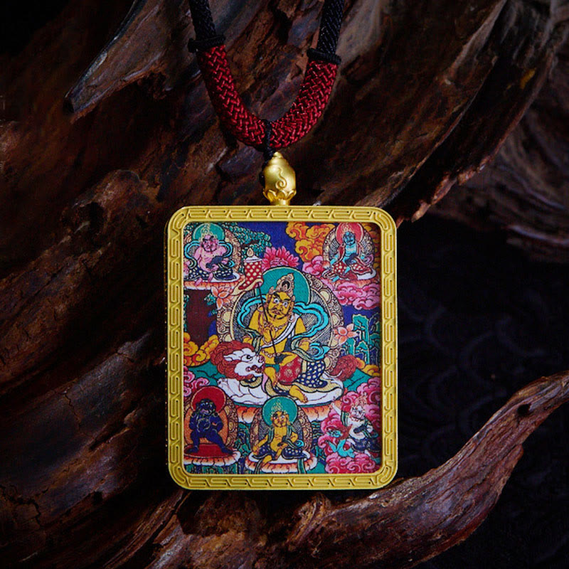 Buddha Stones Tybetański Zakiram Dziewięcioogoniasty Lis Żółty Bóg Bogactwa Malowany Naszyjnik Thangka Nadzieja Wisiorek - Pięciokierunkowy Bóg Bogactwa - image 11