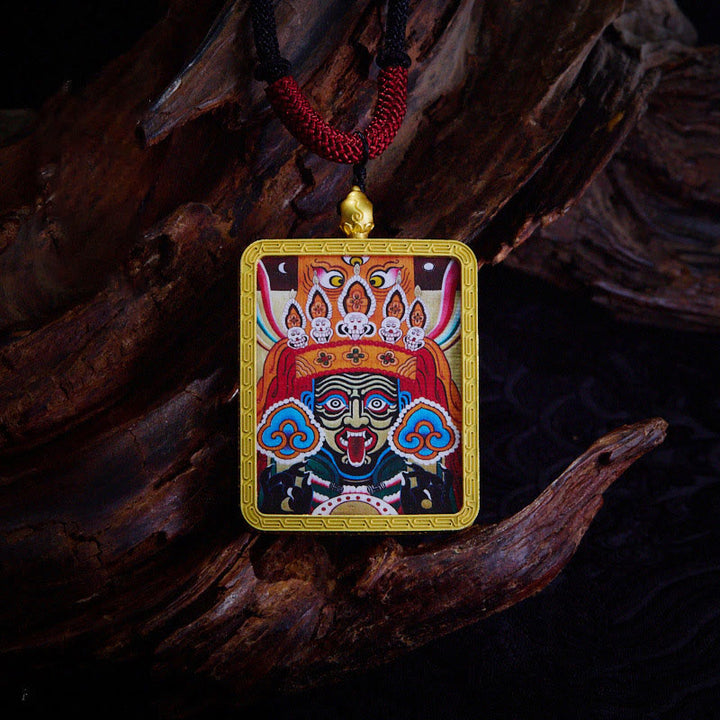 Buddha Stones Tybetański Zakiram Dziewięcioogoniasty Lis Żółty Bóg Bogactwa Malowany Naszyjnik Thangka Nadzieja Wisiorek - Zakiram Orange - image 15