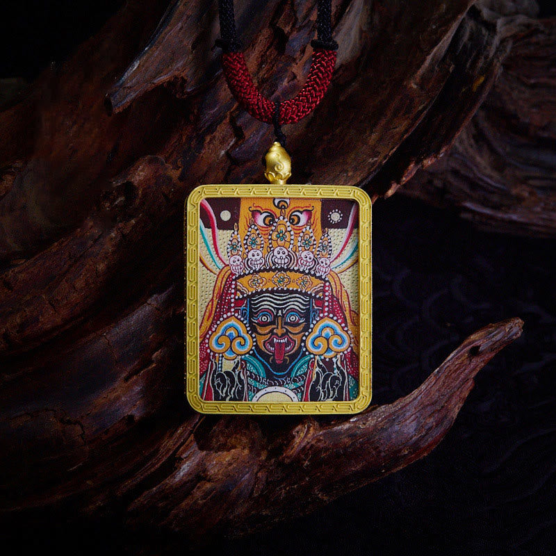 Buddha Stones Tybetański Zakiram Dziewięcioogoniasty Lis Żółty Bóg Bogactwa Malowany Naszyjnik Thangka Nadzieja Wisiorek - Zakiram Beżowy - image 20
