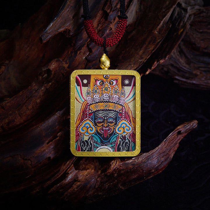 Buddha Stones Tybetański Zakiram Dziewięcioogoniasty Lis Żółty Bóg Bogactwa Malowany Naszyjnik Thangka Nadzieja Wisiorek - Zakiram Beżowy - image 20