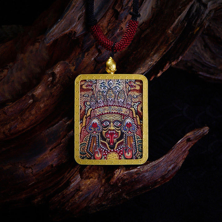Buddha Stones Tybetański Zakiram Dziewięcioogoniasty Lis Żółty Bóg Bogactwa Malowany Naszyjnik Thangka Nadzieja Wisiorek - Zakiram Red - image 21