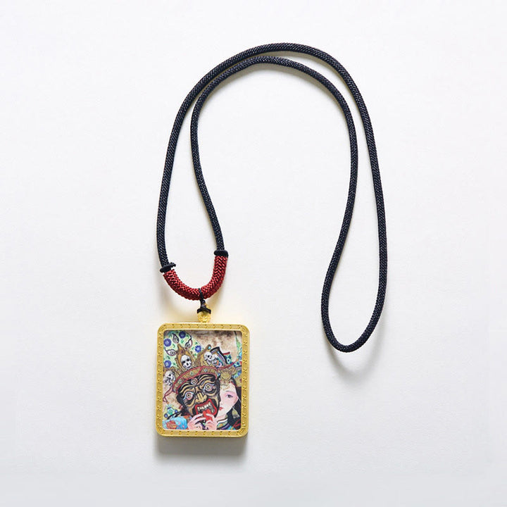Buddha Stones Tybetański Zakiram Dziewięcioogoniasty Lis Żółty Bóg Bogactwa Malowany Naszyjnik Thangka Nadzieja Wisiorek - image 8