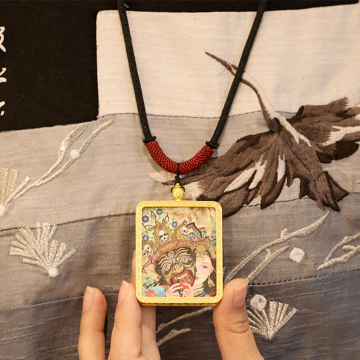 Buddha Stones Tybetański Zakiram Dziewięcioogoniasty Lis Żółty Bóg Bogactwa Malowany Naszyjnik Thangka Nadzieja Wisiorek - image 7