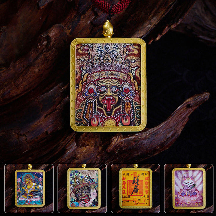 Buddha Stones Tybetański Zakiram Dziewięcioogoniasty Lis Żółty Bóg Bogactwa Malowany Naszyjnik Thangka Nadzieja Wisiorek - image 1