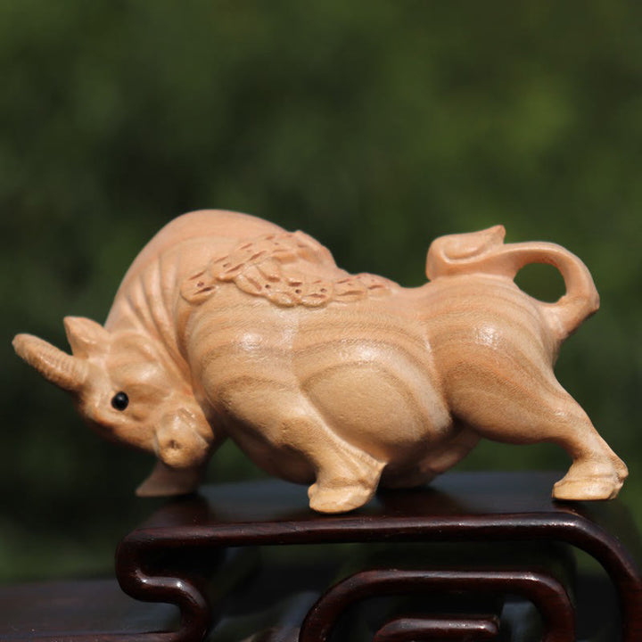 Buddha Stones Rok Węża Chiński Zodiak Fu Charakter Brzoskwiniowy Drewno Dom Posąg Dekoracja - Wół - Wysokość 11,5 cm - image 11