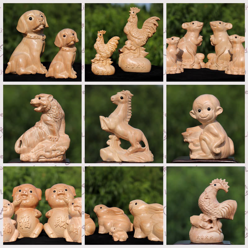 Buddha Stones Rok Węża Chiński Zodiak Fu Charakter Brzoskwiniowy Drewno Dom Posąg Dekoracja - image 2
