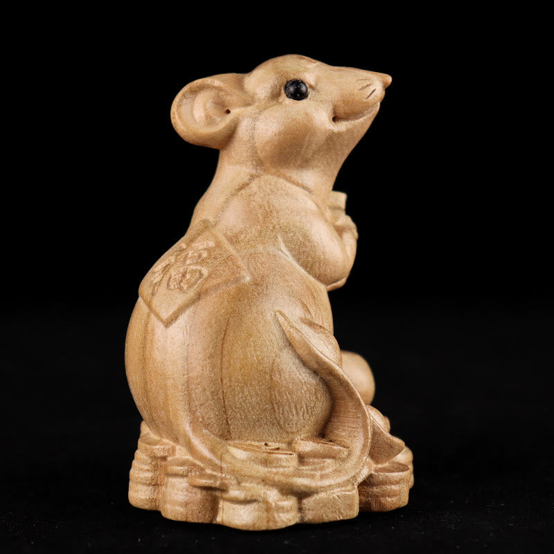 Buddha Stones Rok Węża Chiński Zodiak Fu Charakter Brzoskwiniowy Drewno Dom Posąg Dekoracja - Fu Character Rat - Wysokość 11,5 cm - image 6